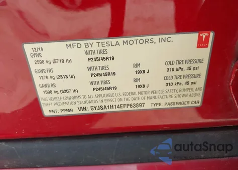 2014 Tesla Model S P85 из США, поврежденный, VIN 5YJSA1H14EFP63897